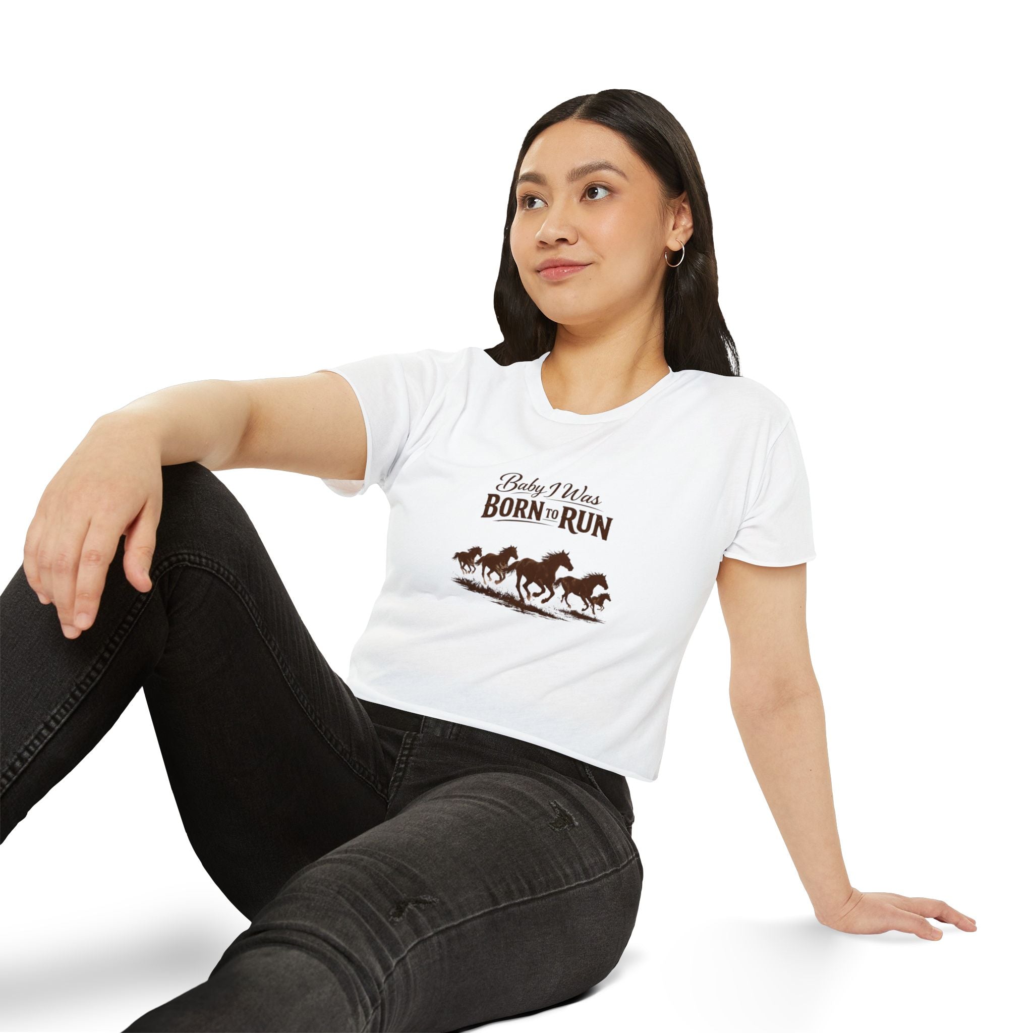 Born to Run Crop Top - Wild Horses Graphic Women's Festival Tee