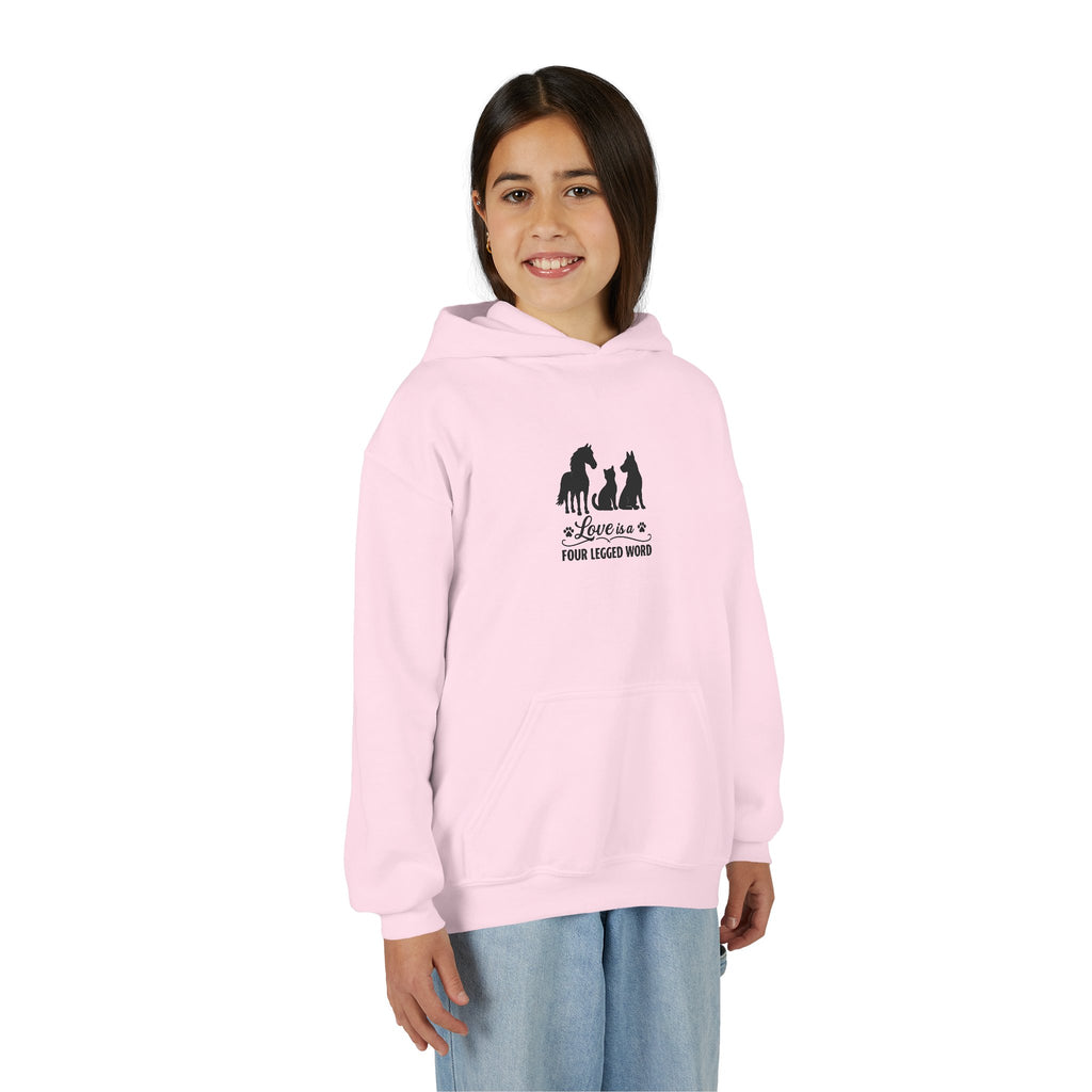 Kids Hoodie — "Love is a Four Legged Word" Animal Support