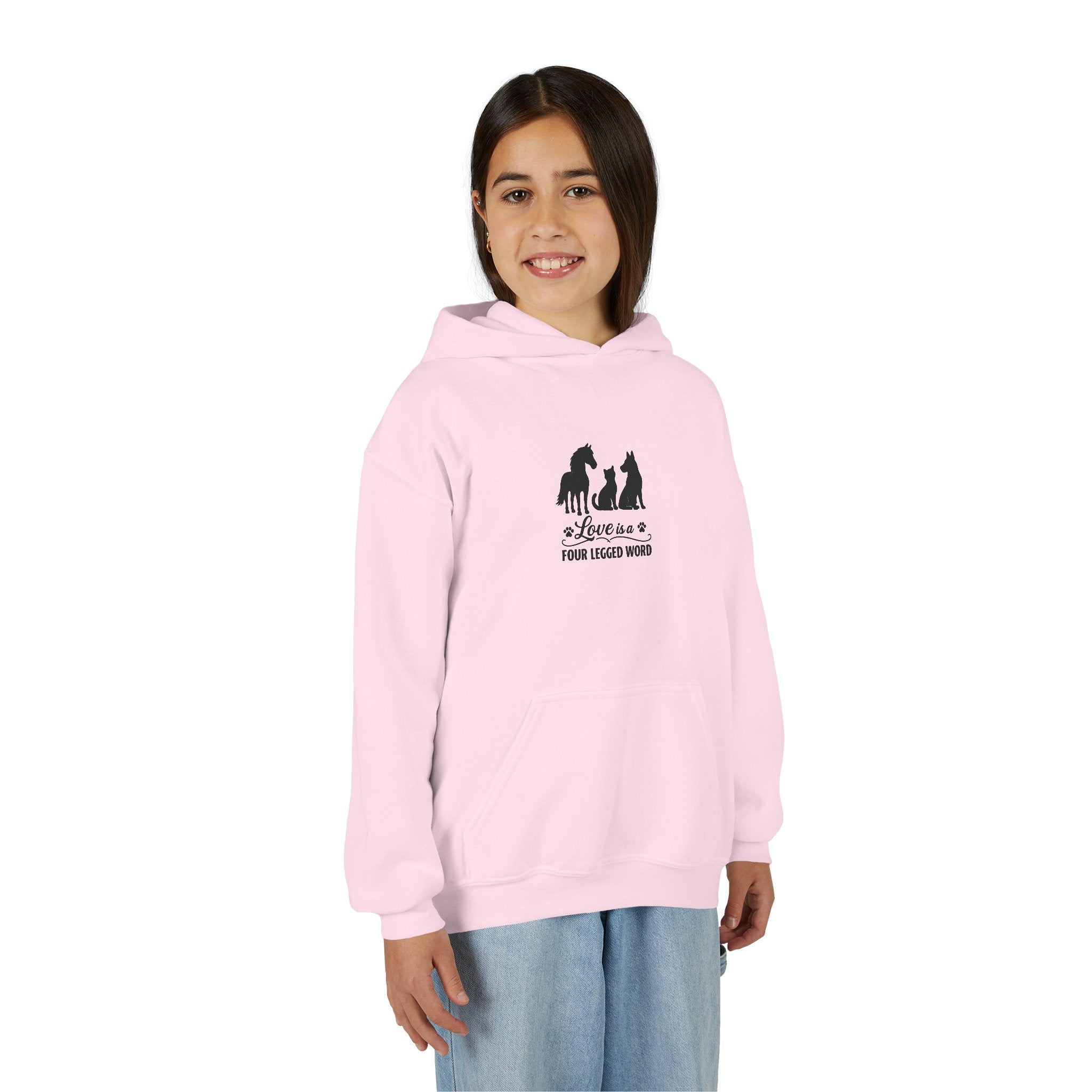 Kids Hoodie — "Love is a Four Legged Word" Animal Support