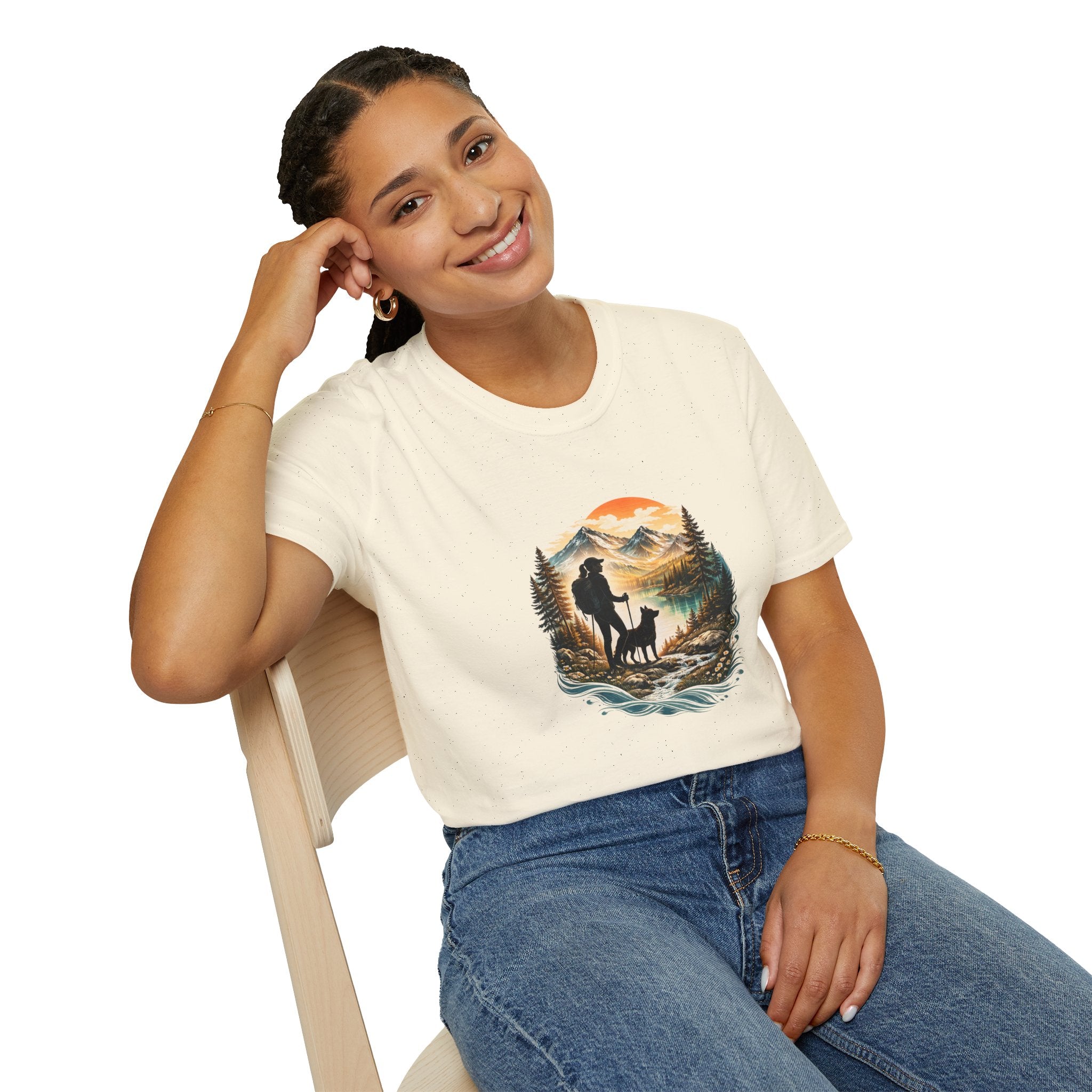 Women’s Hiking with Dog Mountain Sunset T-Shirt