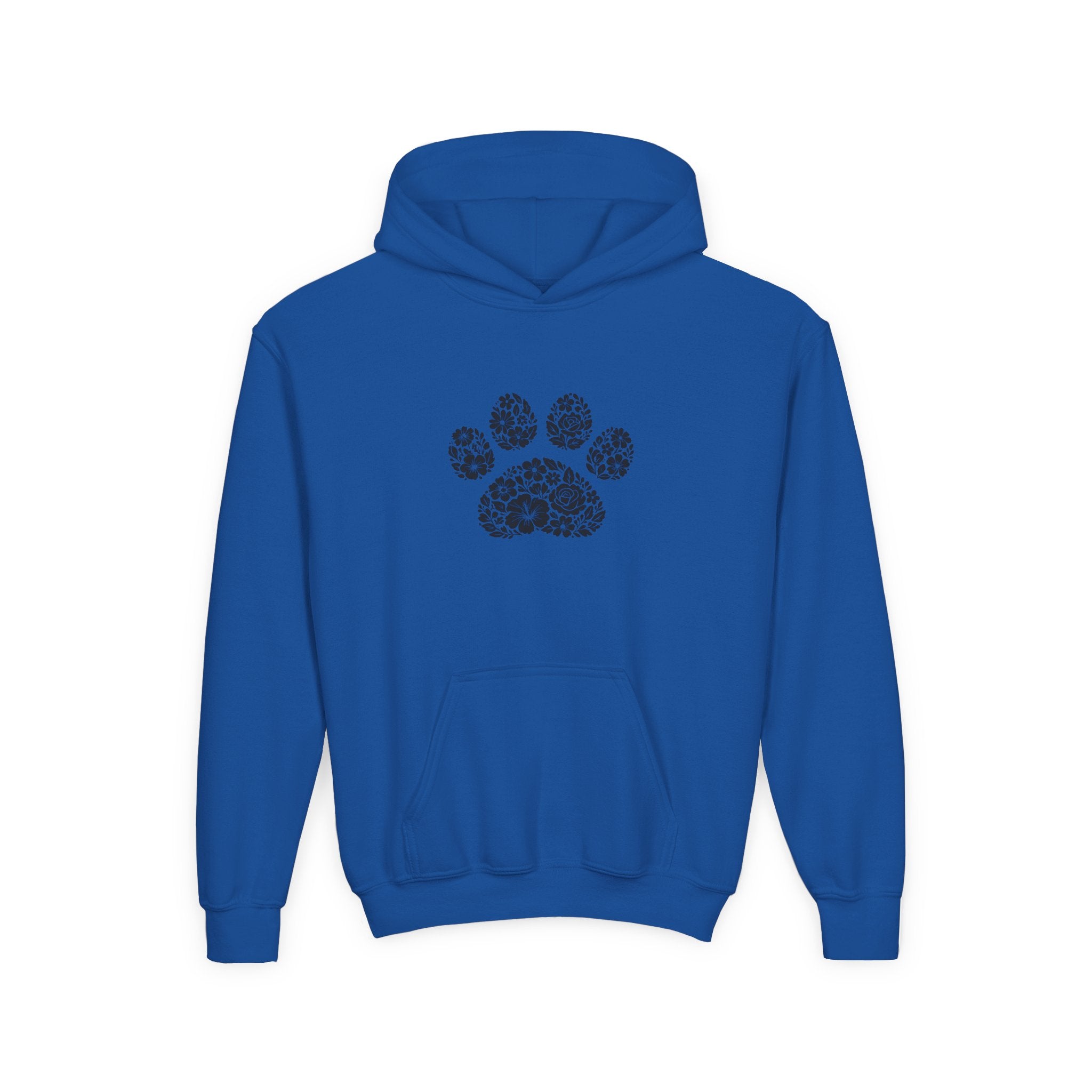 Youth Paw Print Hoodie — Floral Leopard Paw Graphic Sweatshirt for Kids