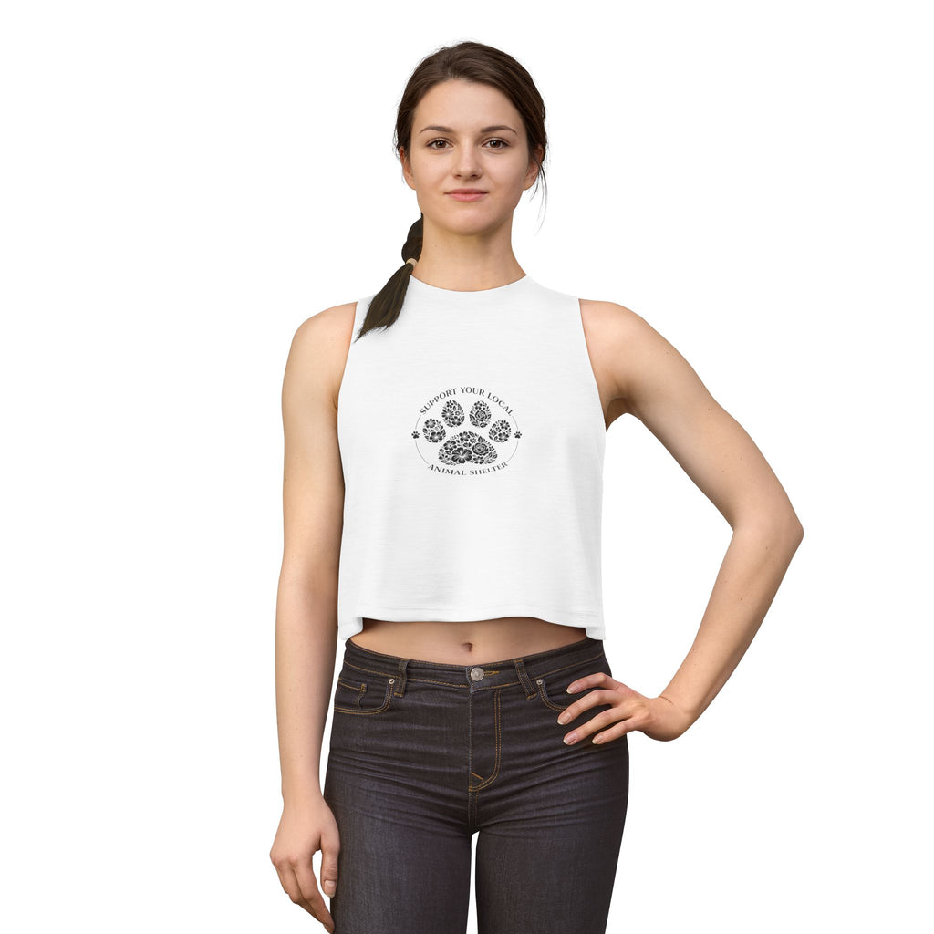 Animal Shelter Paw Print Crop Top — "Support Your Local Animal Shelter" Women's Tank