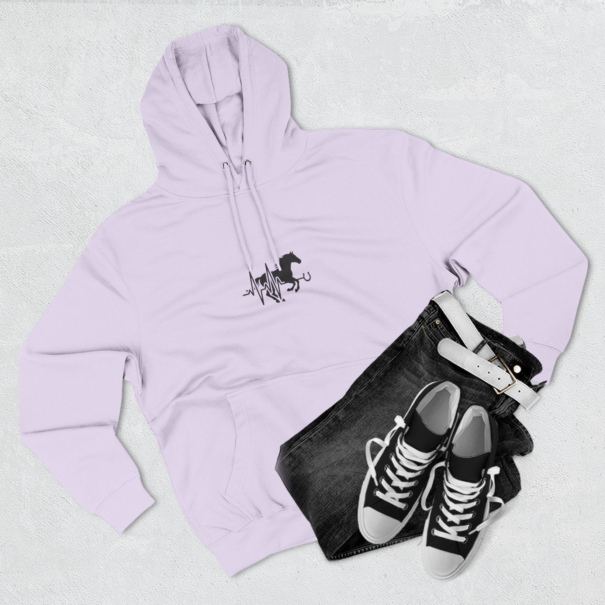 Horse Heartbeat Hoodie — Minimal Equestrian Fleece Pullover