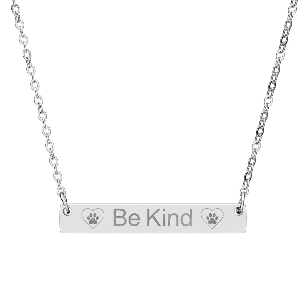 Be Kind Paw Print Engraved Bar Necklace
