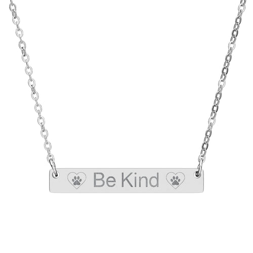 Be Kind Paw Print Engraved Bar Necklace