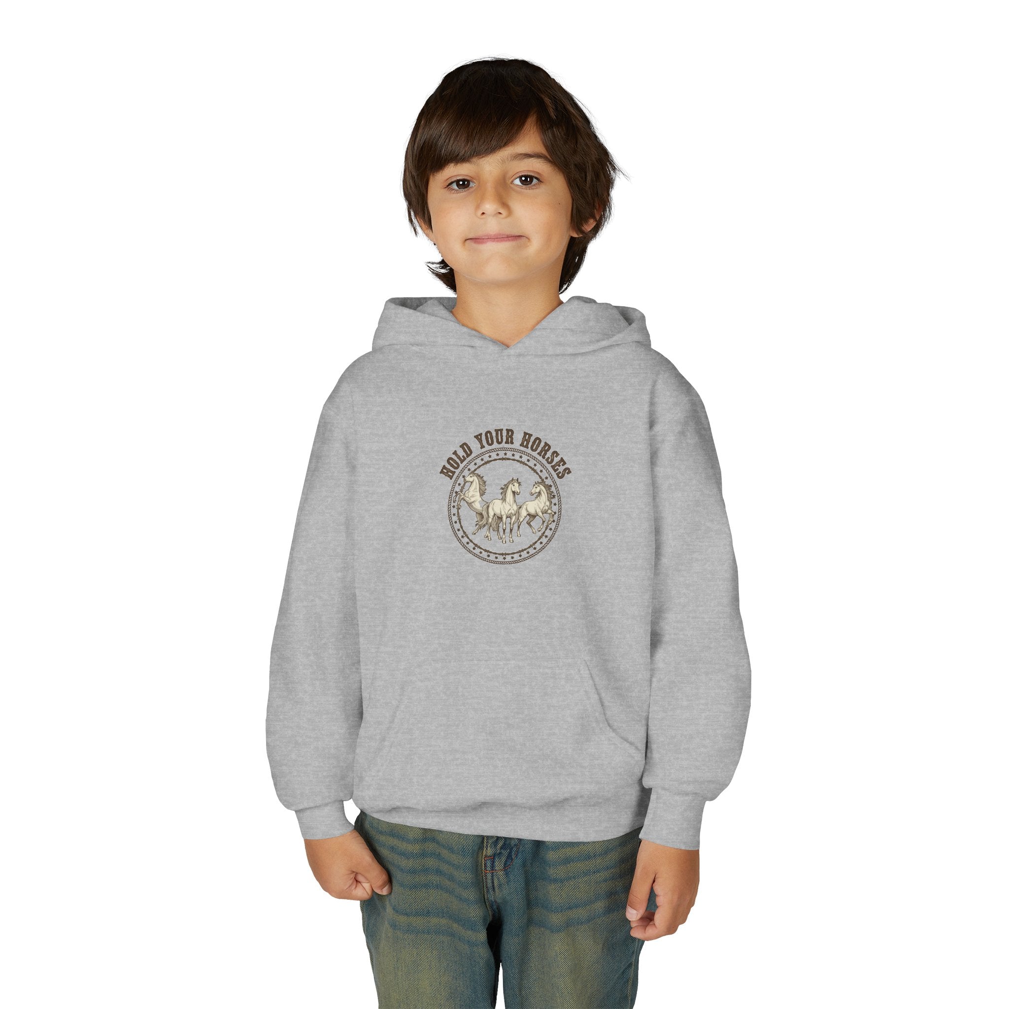 Youth Hoodie — Hold Your Horses Retro Horse Graphic