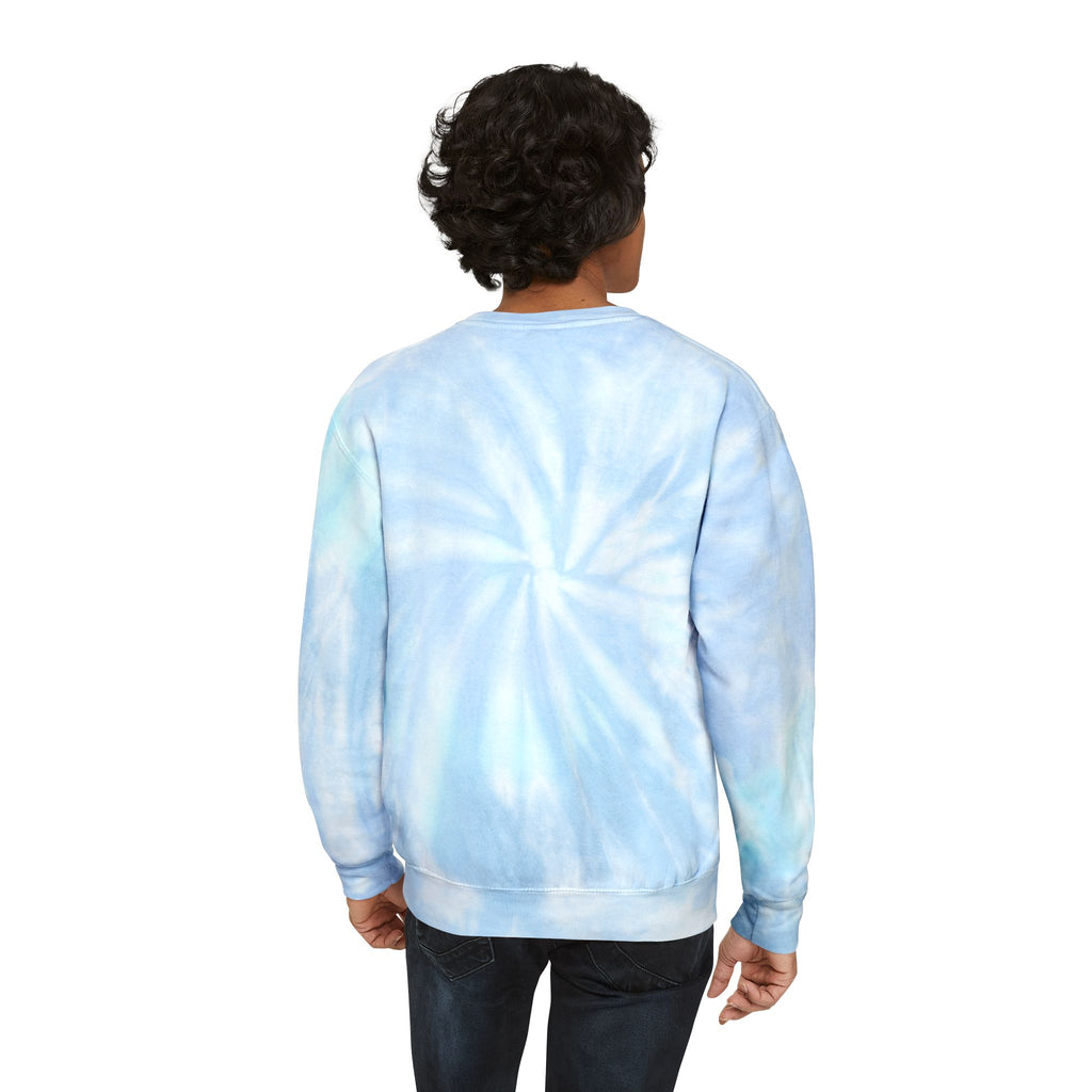 Tie-Dye Sweatshirt — "Coffee Dogs Good Vibes" Light Blue Cozy Pullover