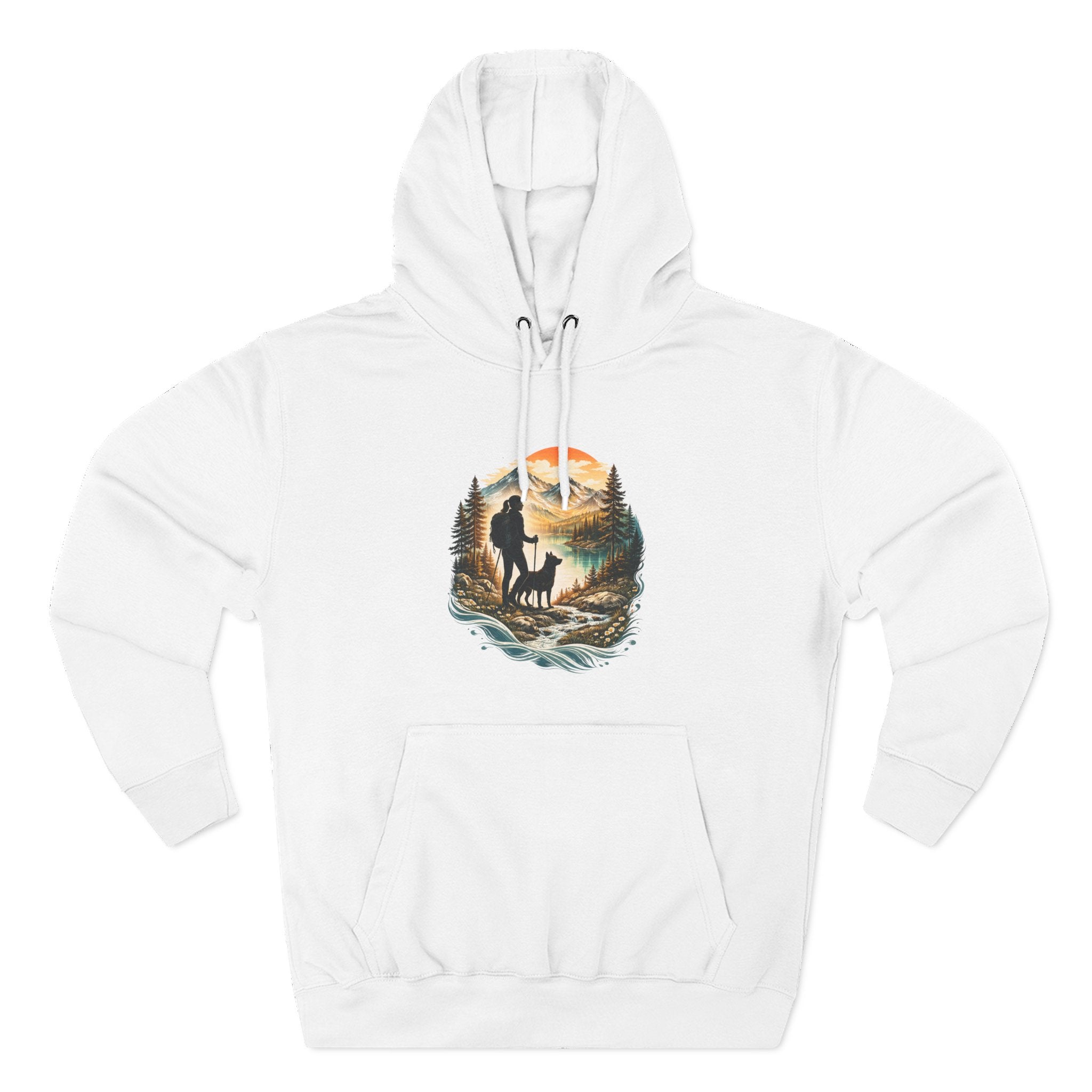 Women's Hiking with Dog in Mountains at Sunset Hoodie