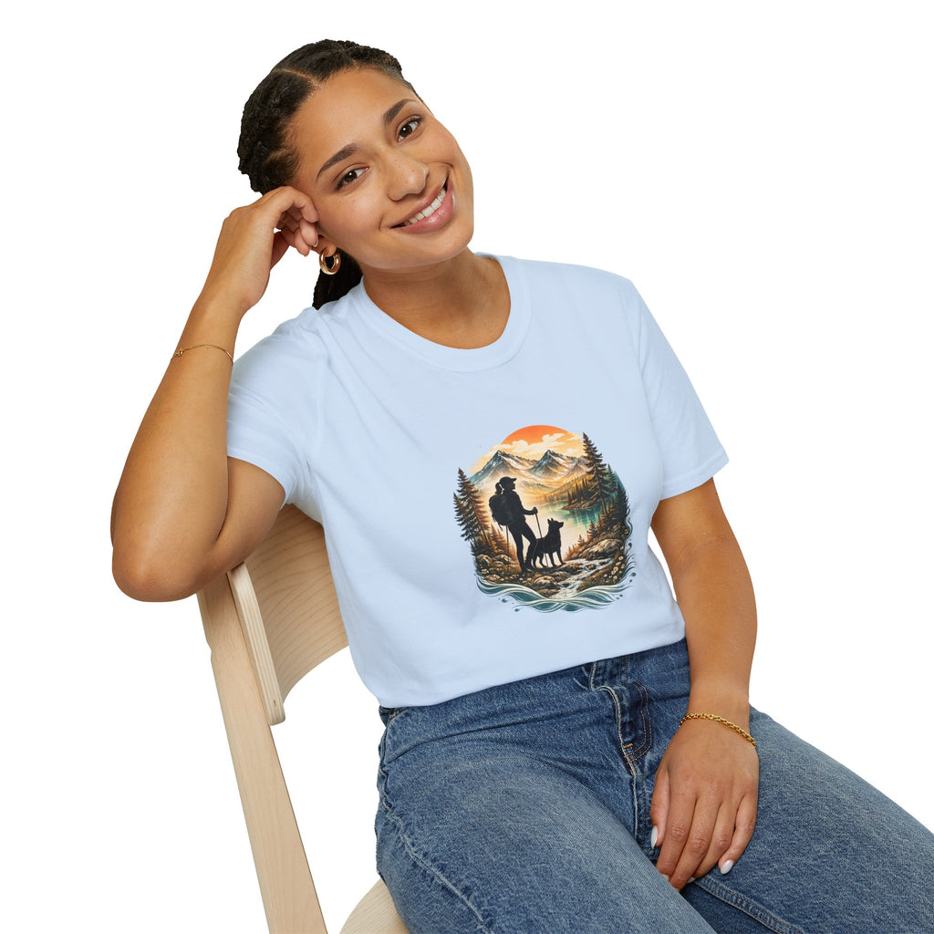 Women’s Hiking with Dog Mountain Sunset T-Shirt