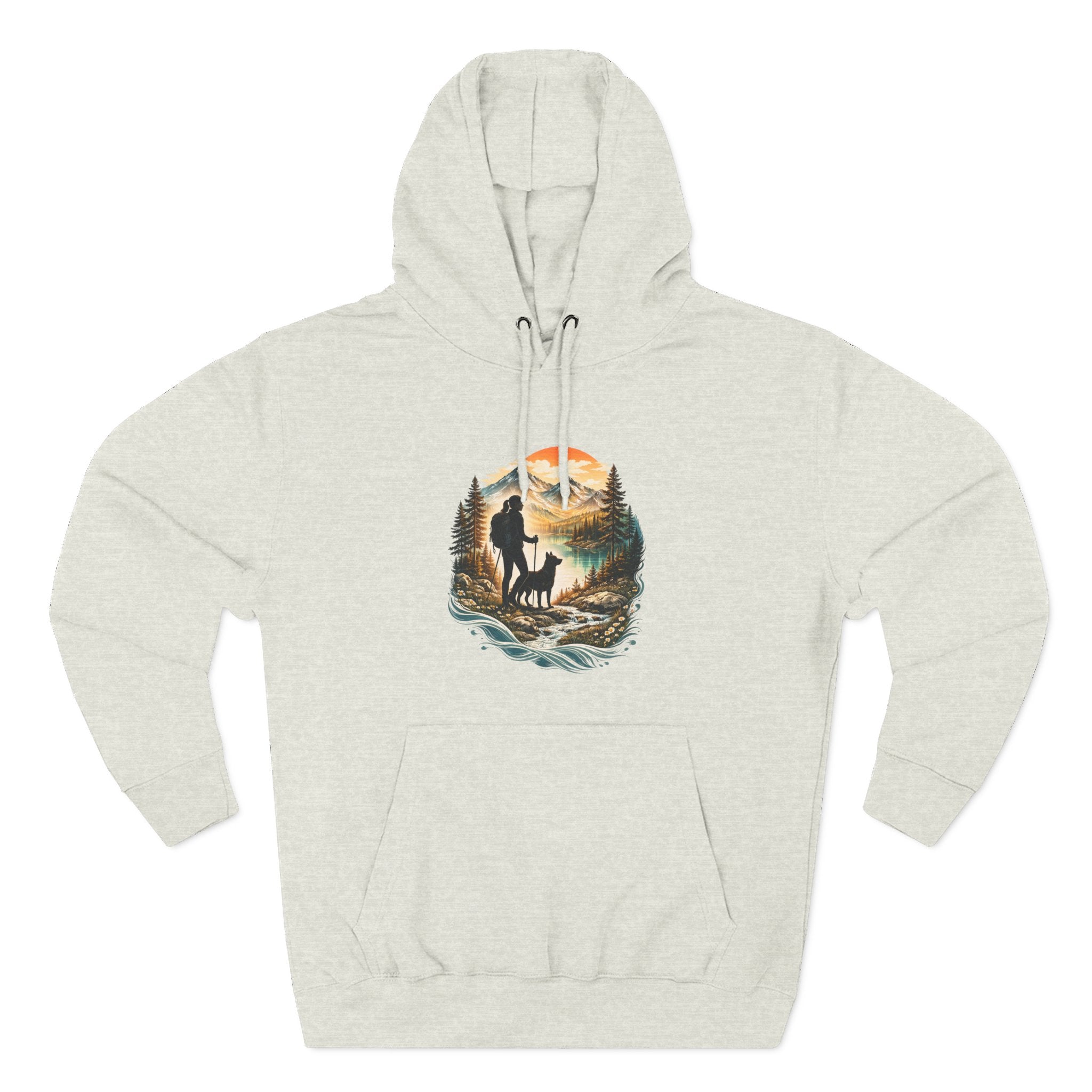 Women's Hiking with Dog in Mountains at Sunset Hoodie