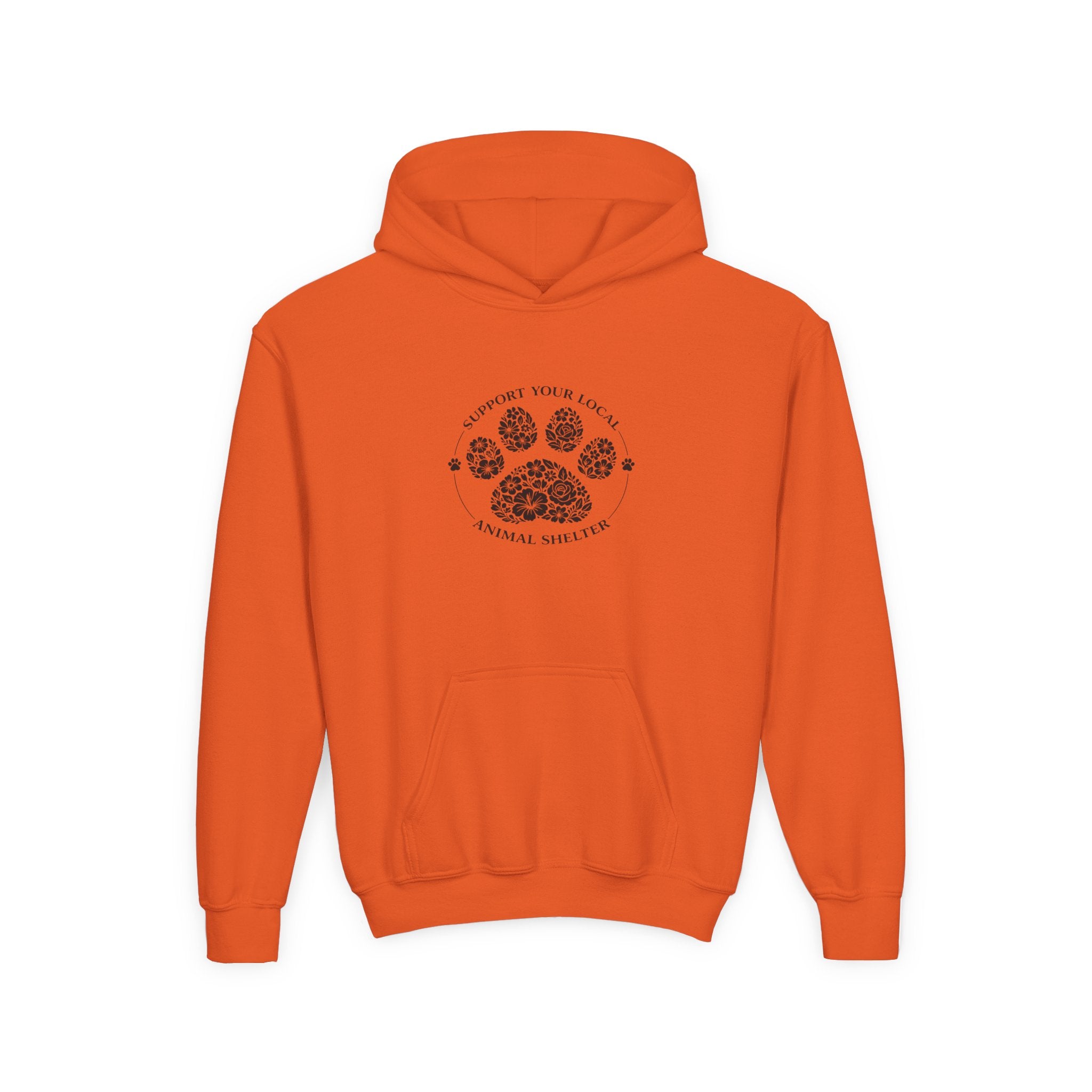 Youth Paw Print Hoodie — 'Support Your Local Animal Shelter' Kids Sweatshirt