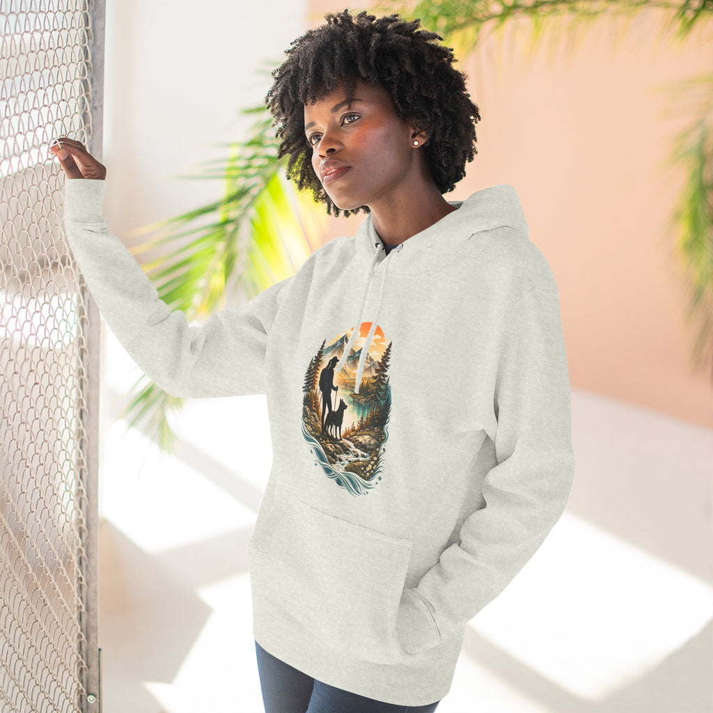 Women's Hiking with Dog in Mountains at Sunset Hoodie