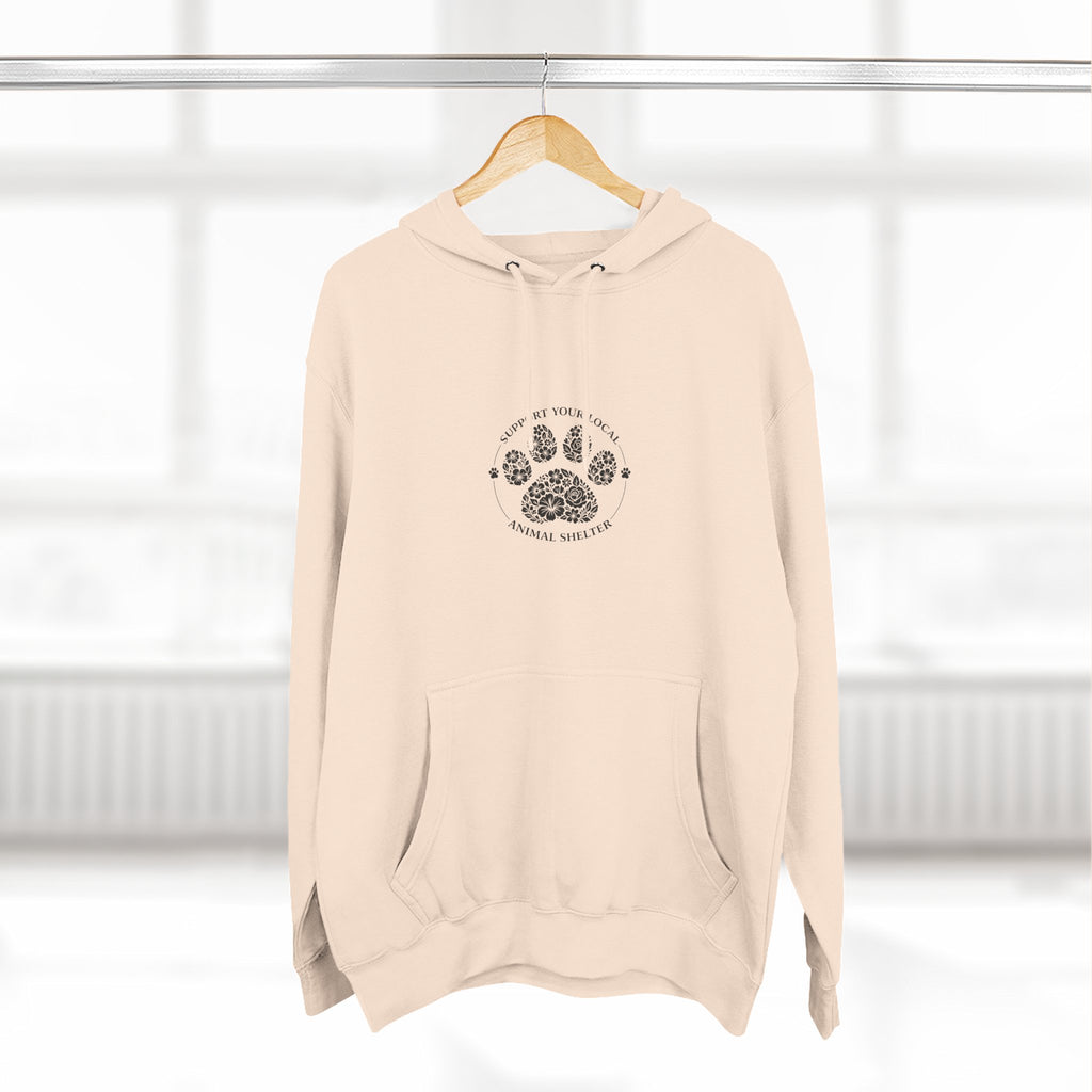 Paw Print Floral Hoodie — "Support Your Local Animal Shelter" Fleece Pullover