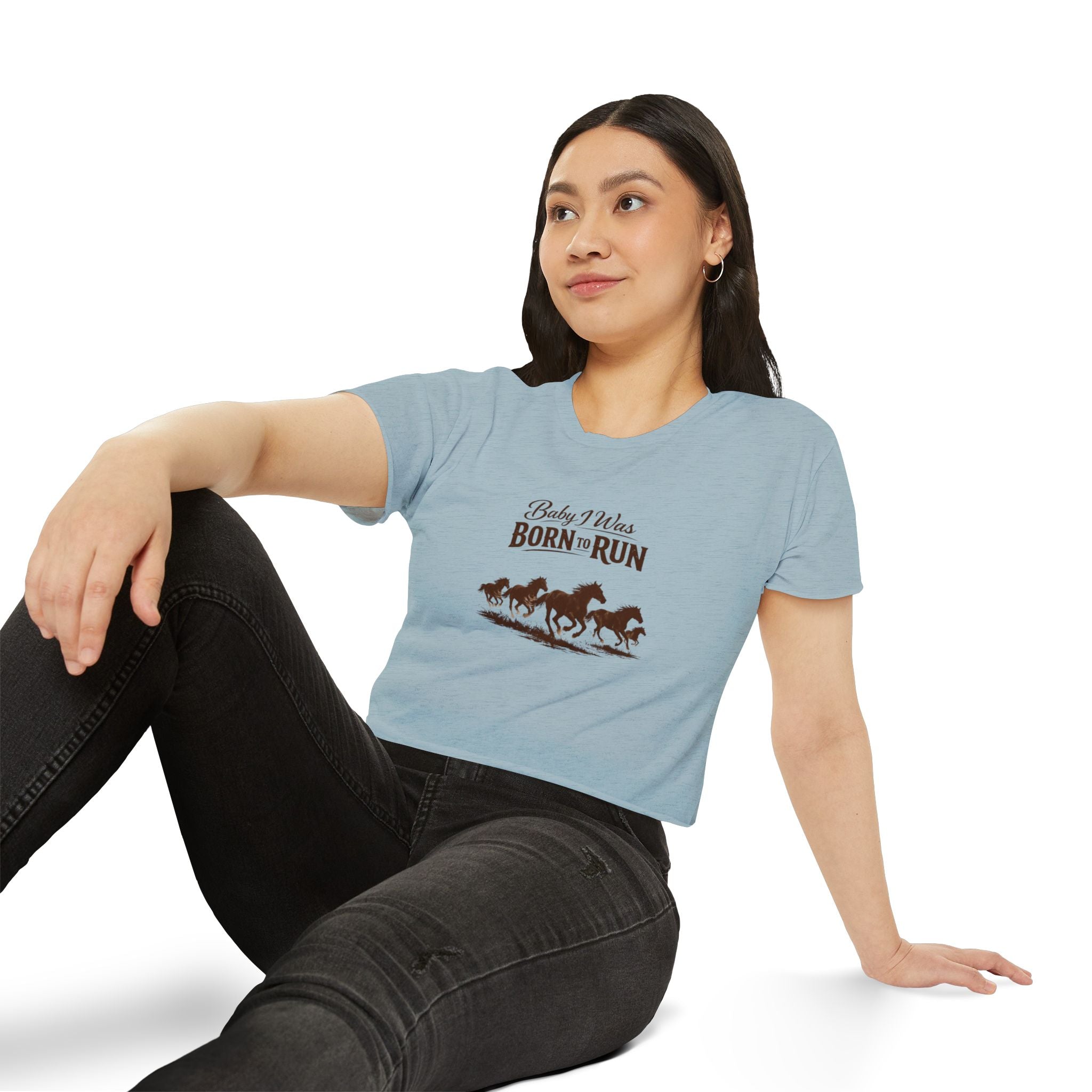 Born to Run Crop Top - Wild Horses Graphic Women's Festival Tee