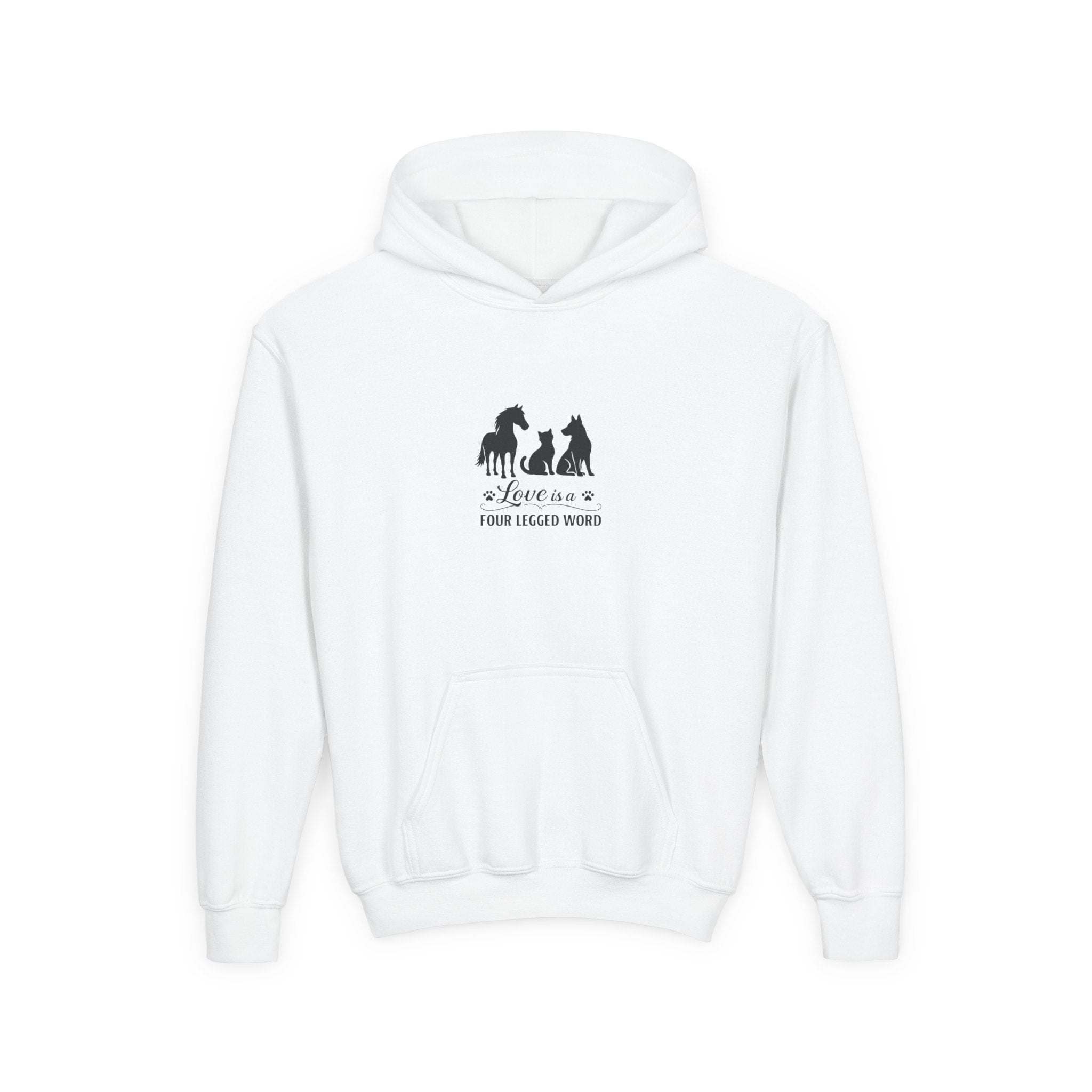 Kids Hoodie — "Love is a Four Legged Word" Animal Support