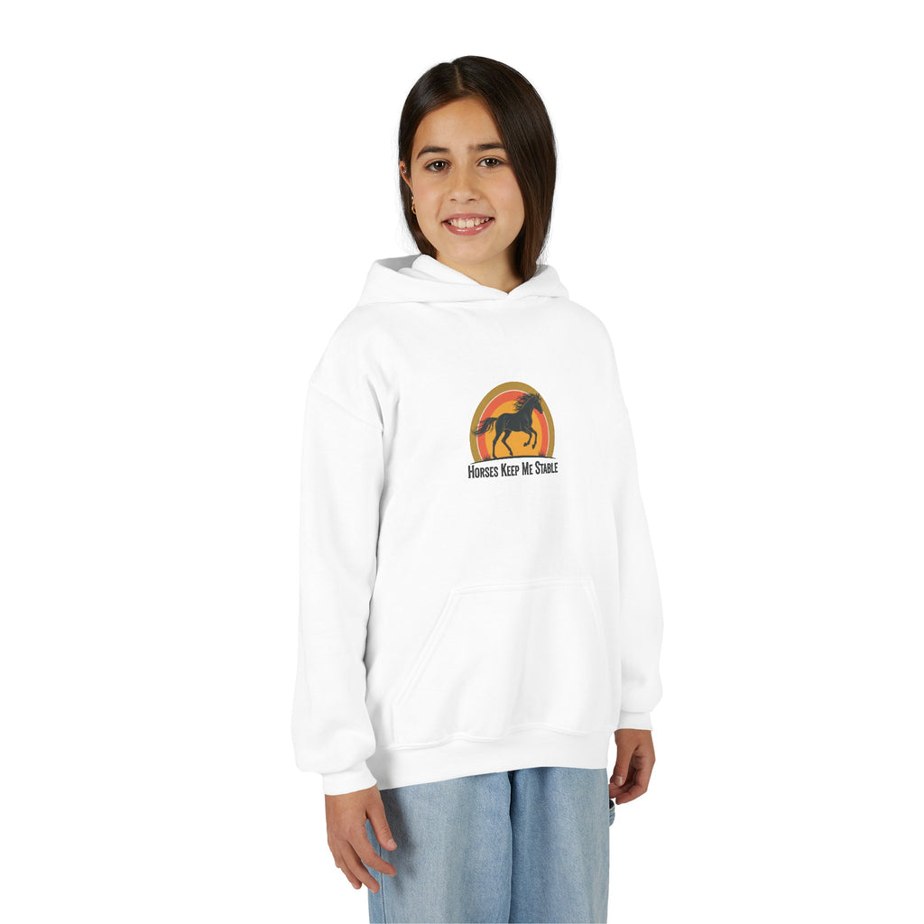 Kids Hoodie — "Horses Keep Me Stable" Youth Horse Lover Sweatshirt
