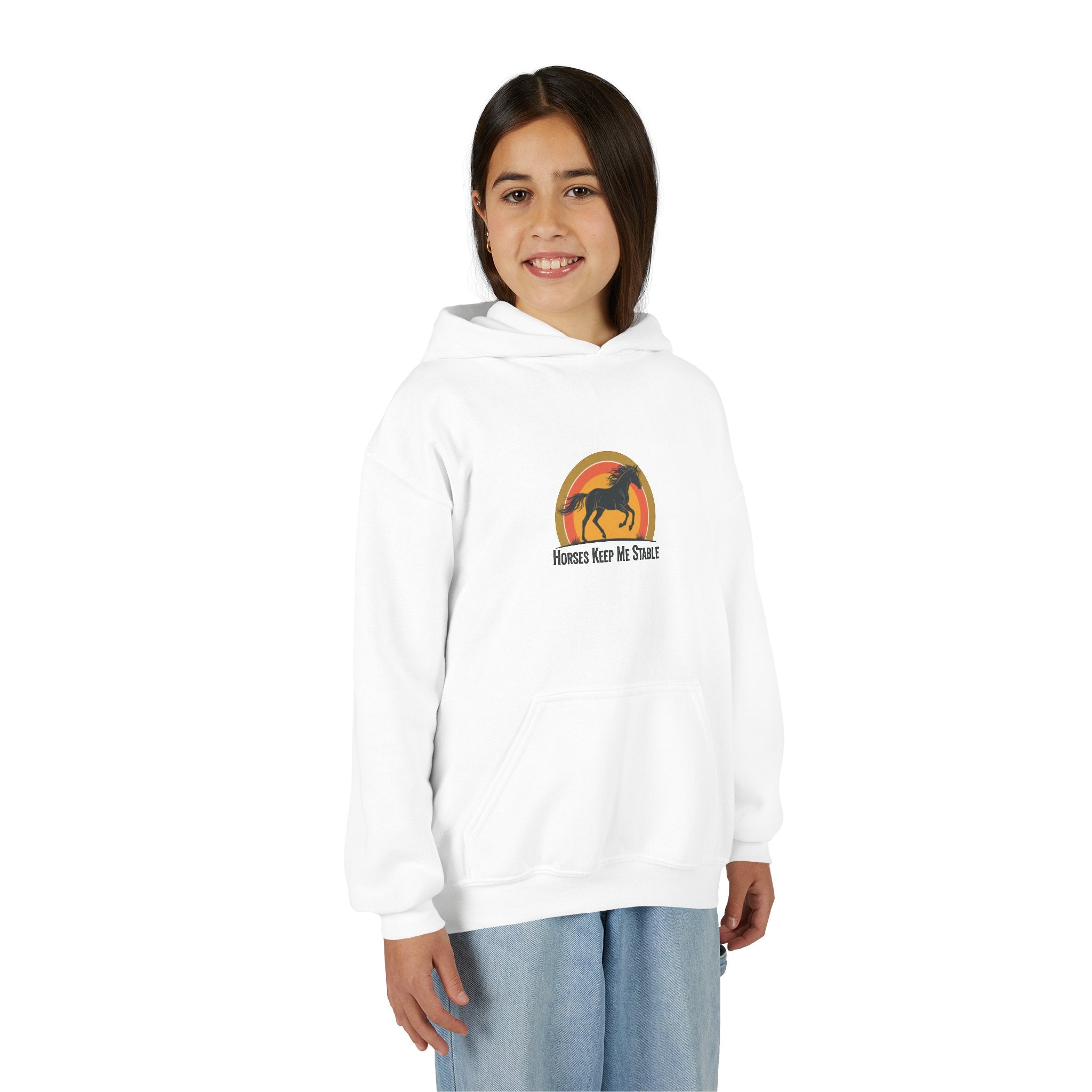 Kids Hoodie — "Horses Keep Me Stable" Youth Horse Lover Sweatshirt
