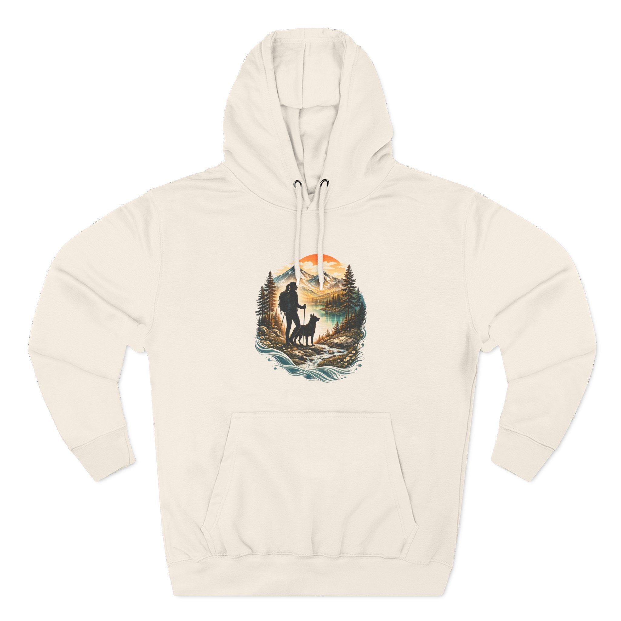 Women's Hiking with Dog in Mountains at Sunset Hoodie